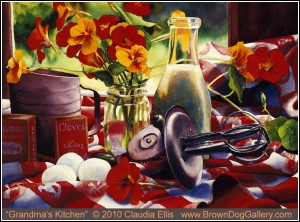 Still Life Claudia Ellis Grandma's Kitchen food cooking flowers oil painting